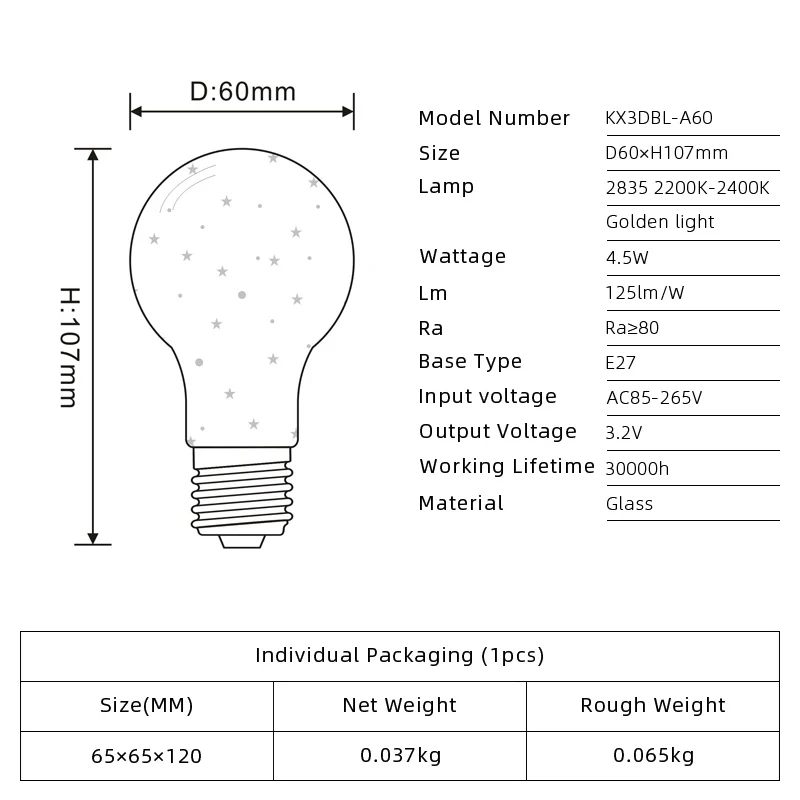 HoneyFly LED Firework Bulb AC85-265V E27 4.5W Magic Color A60 Projector Stage Lights Holiday Party Bar KTV Disco