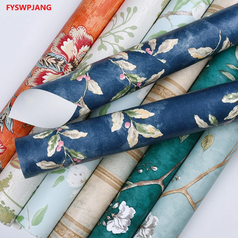 Self-adhesive Non-woven Wallpaper American Retro 3D Pastoral Flower Bedroom Living Room Dormitory TV Background Wall Stickers