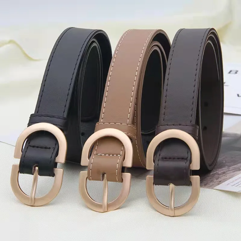 100cm Female Fashion Belt Simple Metal Buckle Belt for Women Black Suit Jeans Clothing Accessories