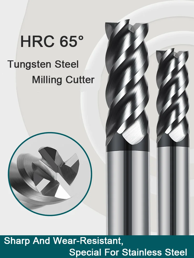 Carbide Milling Cutter 4 Flute Harden Tungsten Steel Alloy Face End Mill Lengthen 16mm 150mm CNC Tools Stainless Special HRC 65