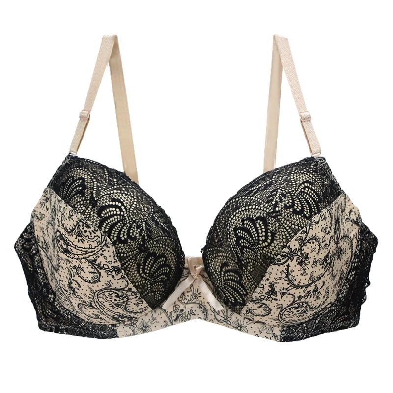 New Sexy Lace Push Up Bras For Women Plus Size Female Plunge Bow Floral Lingerie D DD EF Full Cup Brassiere