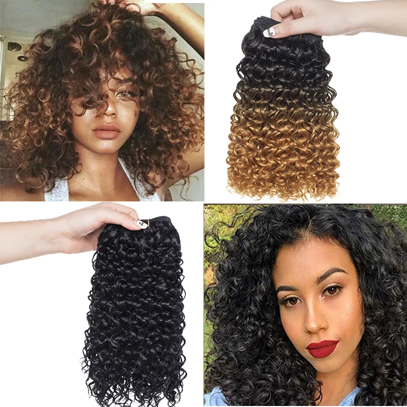 BENEHAIR-pelo sintético degradado pelo rizado para mujer, postizo de fibra resistente al calor, color negro, marrón y rosa, mechones