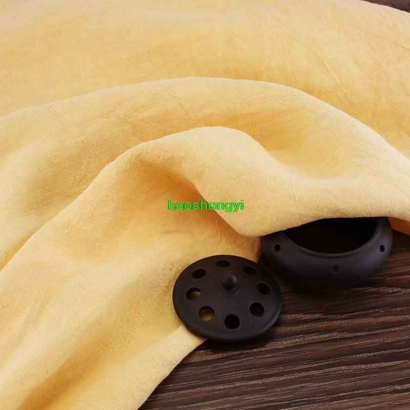 Graphite yellow solid color high-end graphite craft washing literary simple pure linen garment fabric