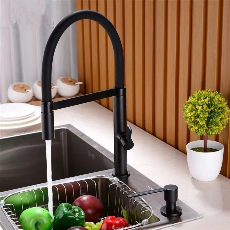 Kitchen Sink Faucet Brass Rotating Spray Nozzle Hot & Cold Kitchen Sink Mixer Tap Single Handle Spring Hose Water Crane Tap