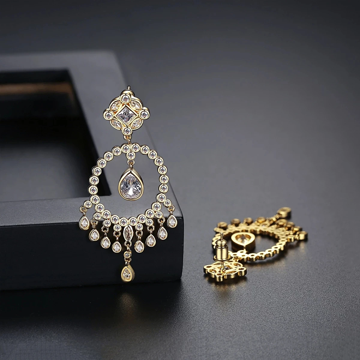 FXLRY Gorgeous Cubic Zircon Earings Fashion Jewelry Long Pendant Tassel Earring for women Bridal Wedding Jewelry