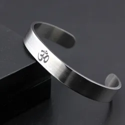 Drop Shipping Top Titanium steel OM Cuff Bangle for Men Women Silver-color Buddhist Yoga Open Cuff Bracelet Punk Jewelry Gifts