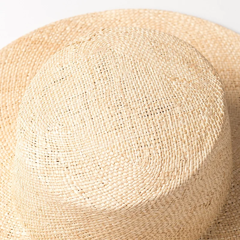 Unisex Beige Wide Brim Treasure Grass Hat Women Men Wedding Church Straw Fedora Hat Outdoor Canotier Summer Sun Hat Gambler Hat