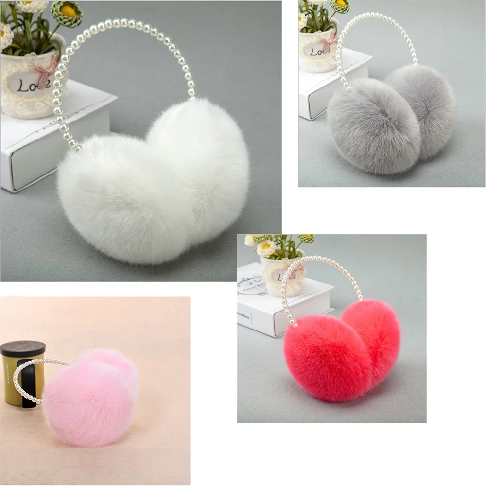 1pc Novelty Pearl Winter Earmuffs Women Fur Earmuff Ear Warmers Girls Imitation Rabbit Plush Warm Ear Muff Ear Hair Accessories