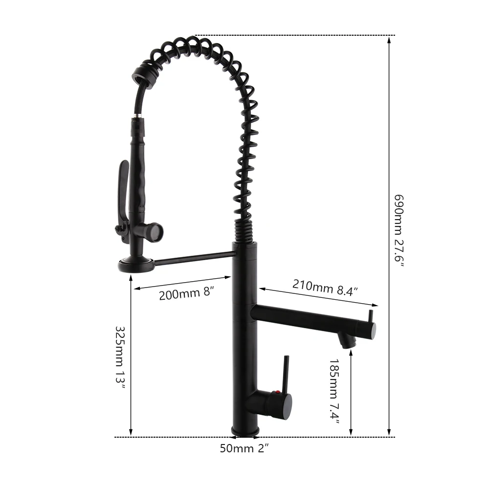 KEMAIDI Black Tall Spring Kitchen Faucets Pull Down Sprayer Kitchen Faucet Single Handle Water Mixer Tap 360 Rotation Crane