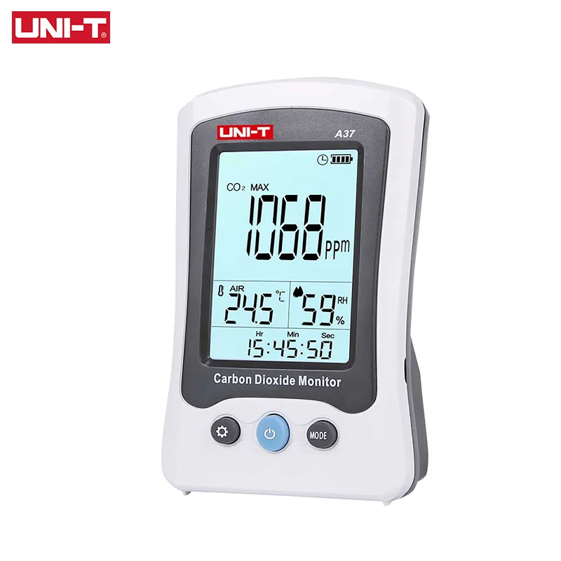 

UNI-T A37 CO2 Air Analyzer Quality Meter Carbon Dioxide Detector Temperature Humidity Monitor Infrared NDIR Time Display