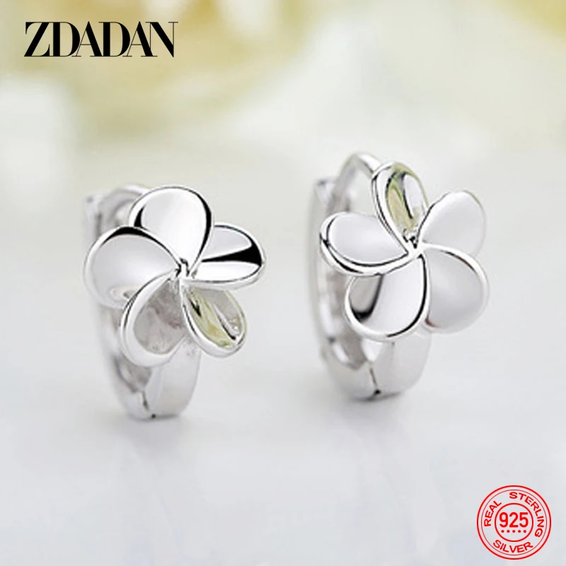 ZDADAN 925 Sterling Silver Fashion Flower Hoop Earring For Women Charm Jewelry Gift