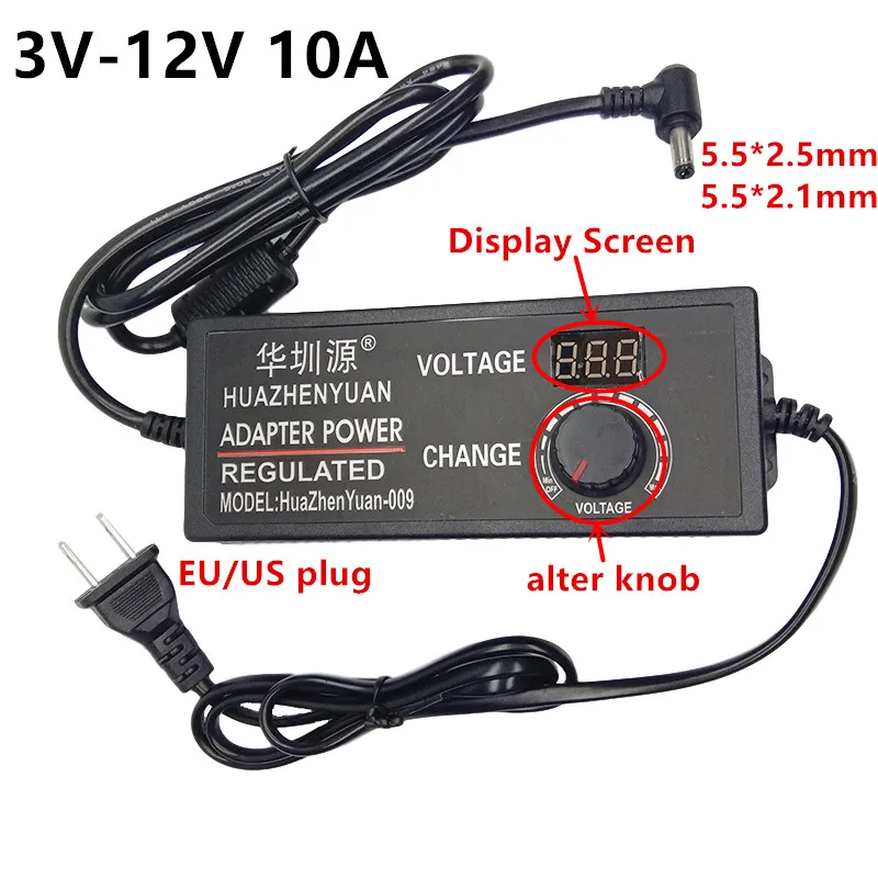 AC to DC Adjustable 3V 5V 6V 9V 10V 12V 10A Universal Power Adapter Supply Adaptors Display Screen Voltage Regulated Adaptador