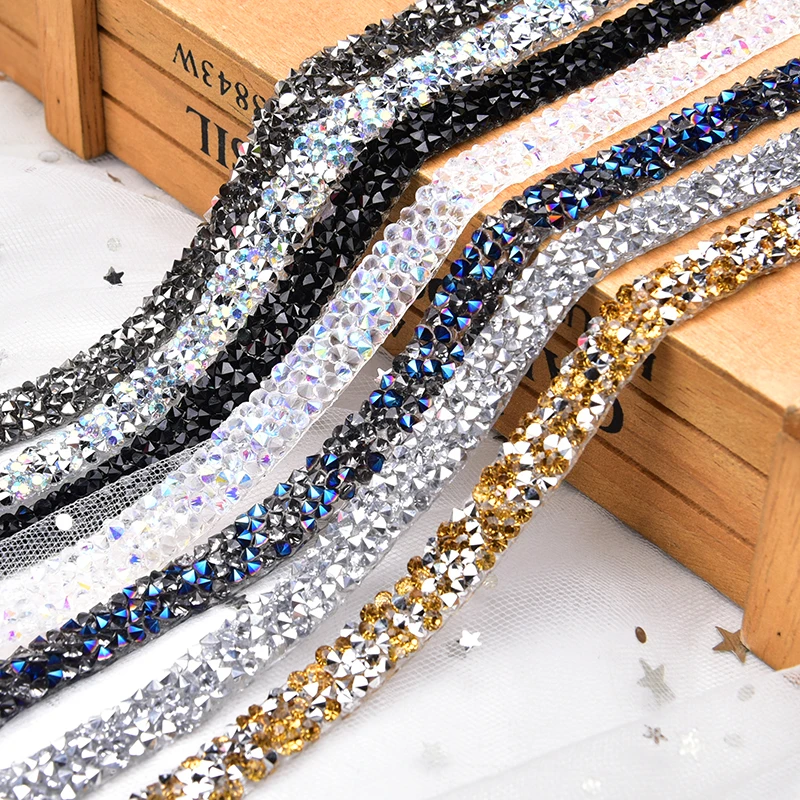 2หลา/5หลา/Lot BlingBling Rhinestone เทป Trim Strass Chain แถบคริสตัลแต่งงาน Applique ชุดงานฝีมือความกว้าง10มม.