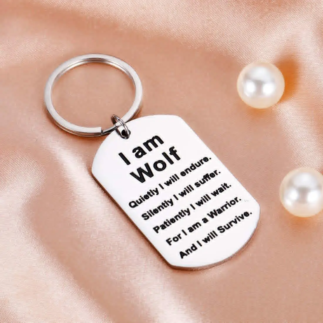 Inspirational Graduation Gift Wolf Keychain for Women Men Teen Girls Boys Him Her I am Wolf Fans Gift Dog Tag Jewelry Keychain