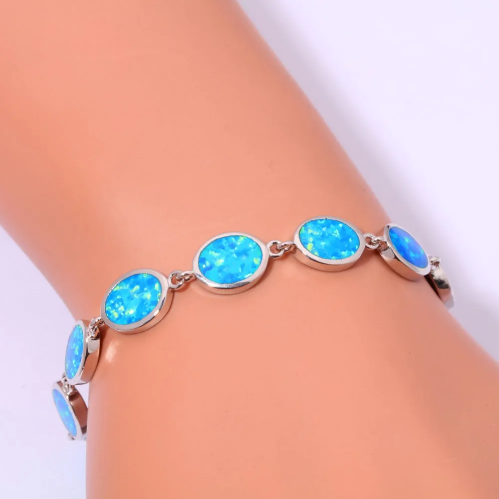 CiNily Created Blue Fire Opal Silver Plated Wholesale Hot Sell Fashion for Women Jewelry Chain Bracelet 8 1/8