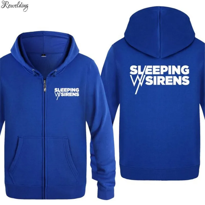 Mens Hoodies Novelty SLEEPING WITH SIRENS Letter Hoodie Men Zipper Fleece Long Sleeve Men's Jacket Sweatshirt Skate Tracksuits