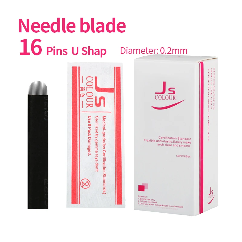 50Pcs 7/9/11/12/14/16/17/18/21 Pins U รูปร่างเข็มแต่งหน้าแบบถาวรสำหรับ3D Eyebrow Tattoo Microblading Tattoo Pen