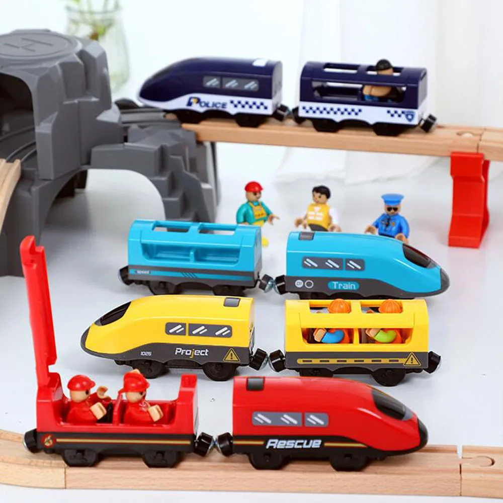 New Wooden Railway Electric Train Set Toys Model Train Fit Wood Car Tracks Birthday Christmas Gift For Childrens