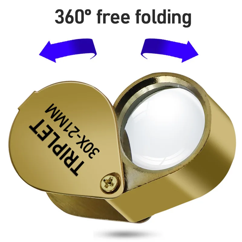 Imagem -04 - Portátil Mini Lupa Dobrável Lupa Jewllery Lupa Tamanho do Bolso Adorável Jujlery Lupa de Vidro Metal Dourado 30x