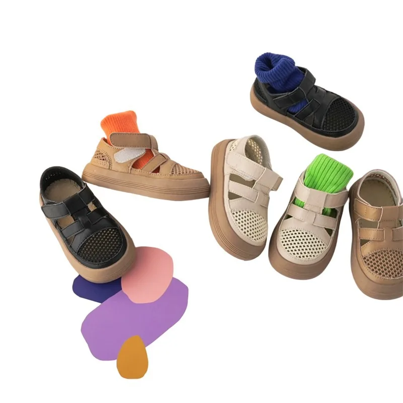 Children Summer Hollow Sandals 2024  New Girls Breathable Mesh Shoes Boys Cool Hook Sandals Baby Microfiber Soft Sole Shoes