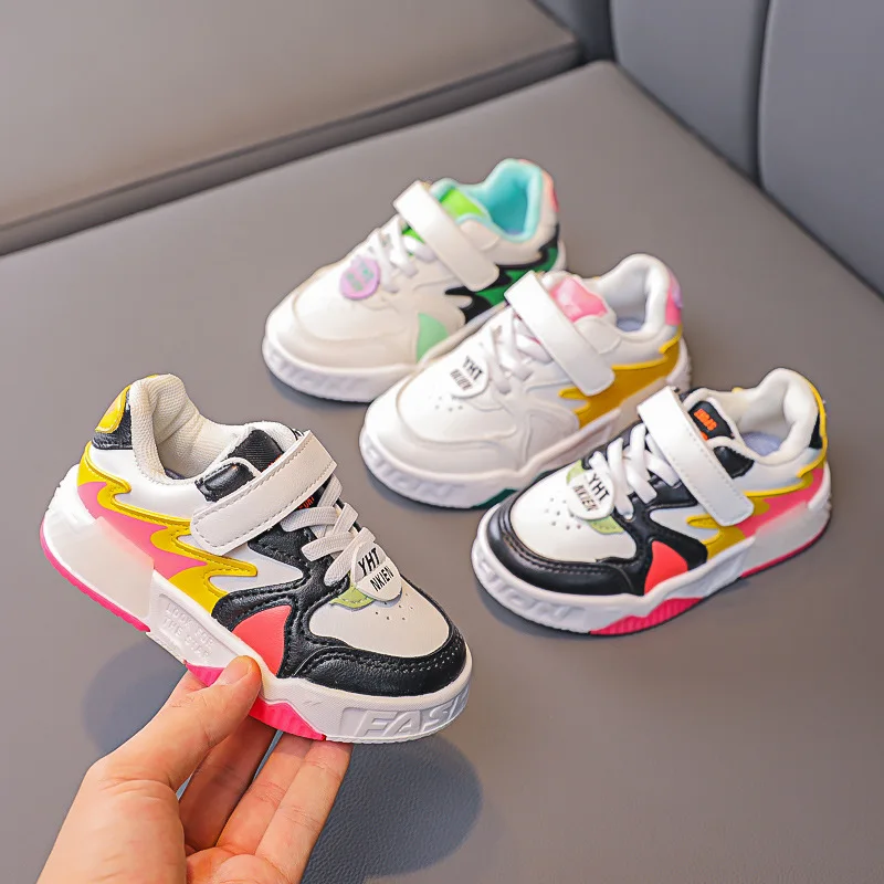 Kid Sneakers Fashion Small White Shoes Boys Girls Sports Skateboard Shoes Children Casual Toddler Shoes Pu Leather Flat Trainers