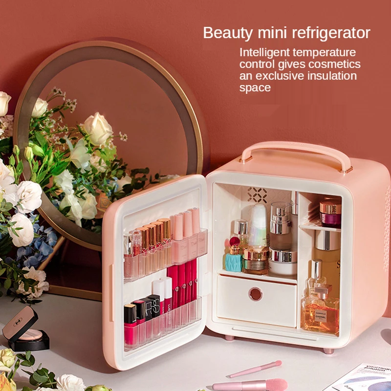 Thermoelectric 8L Mini Fridge Cooler Warmer Small Skincare Fridge with LED Mini Refrigerator Cosmetic Fridge