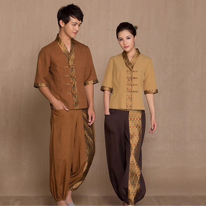 2023 Spring/Autumn New Thai Massage Uniform Polyester Linen Top+ Pants Set Beauty Club Workwear Health Salon Uniform