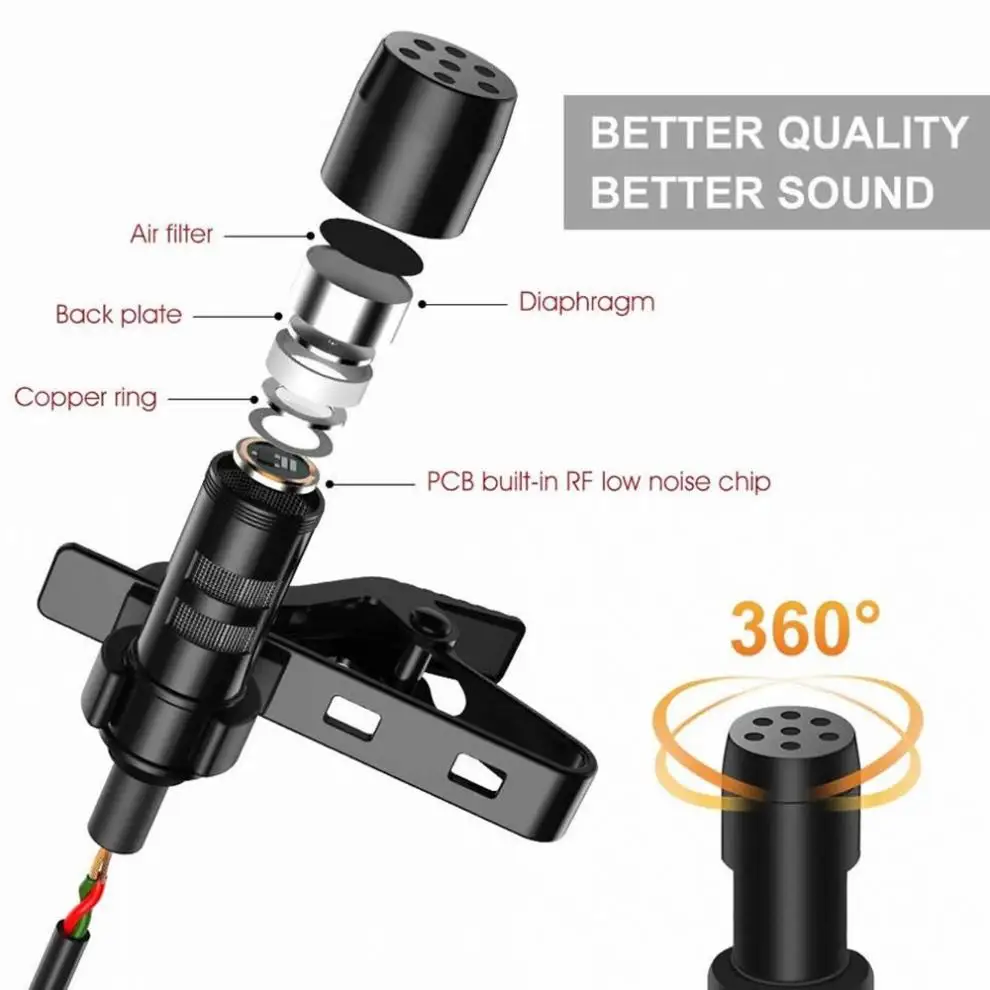 3.5mm Jack Mini Portable Clip Tie Lavalier Microphone for Laptop Mobile Phone 1.5m Live Audio Mic Bracket Vocal Lapel Microphone