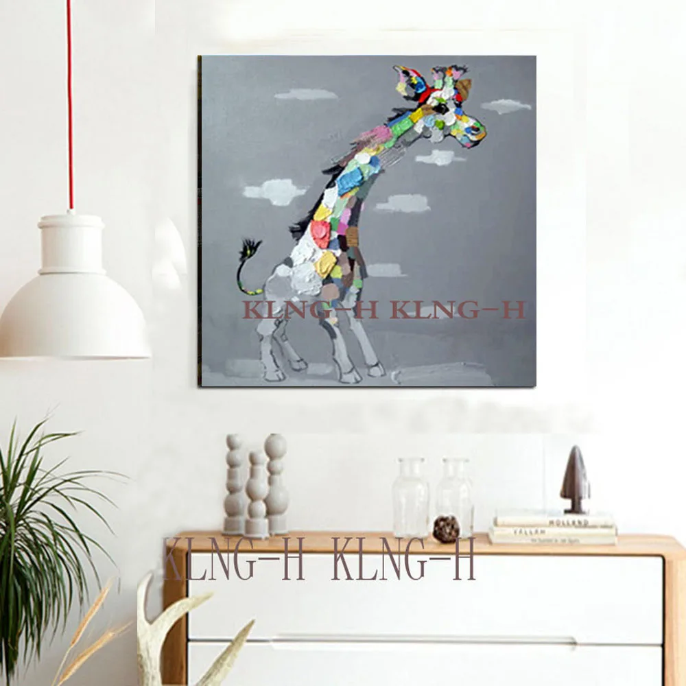 Christmas home decorations Abstract Giraffe Animal elk deer  Handmade canvas oil paintings wall art pictures for living room