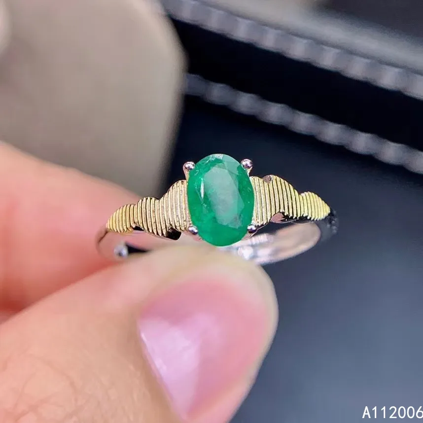 

KJJEAXCMY fine jewelry 925 sterling silver inlaid natural emerald ring delicate new female gemstone lovely support test