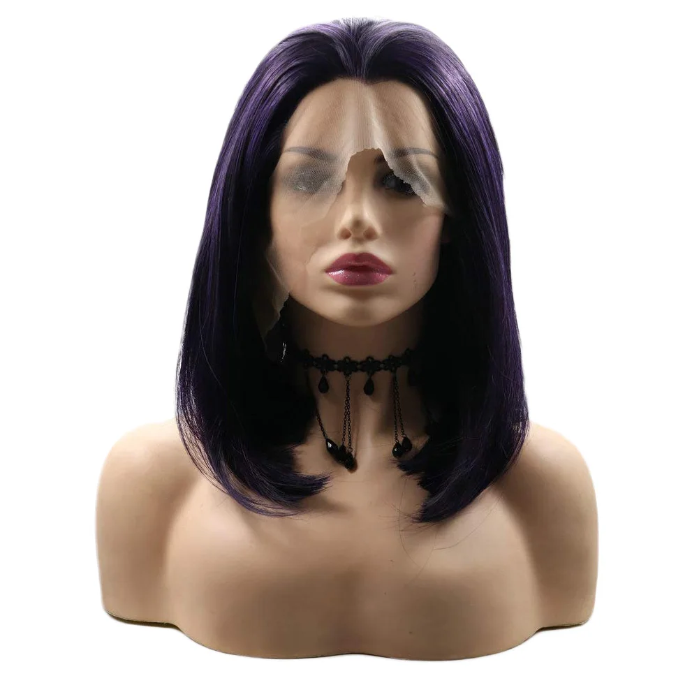 Angle Lucky Purple Bob Wig Synthetic Short Bob Lace Front Wig Heat Resistant Fiber Hair Replacement Wigs for Cosplay Makeup 14’’