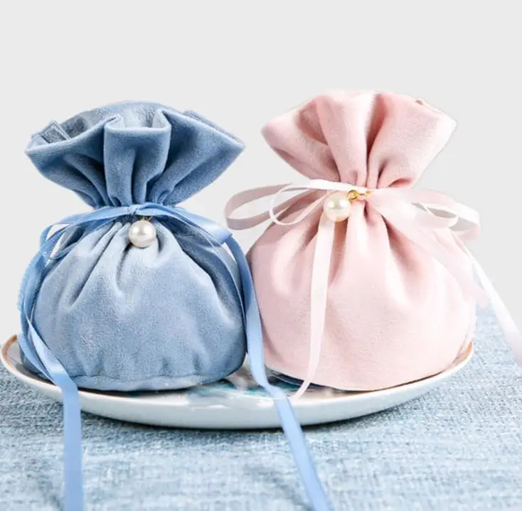 12*9cm Multifunction Jewelry Gift Bag Drawstring Sweet Candy Pouch Velvet Drawstring Bags Baby Shower Wedding Favors SN2130