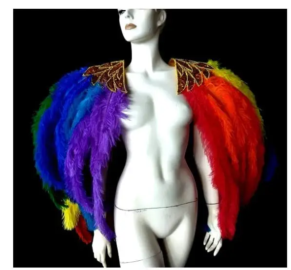 

Women singer stage show feather cloak Sexy Ostrich feather shawl cape Cosplay party wings