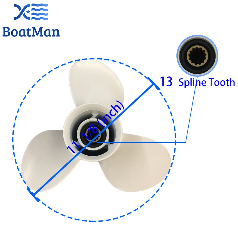 Boat Propeller 11 1/8x13 For Yamaha Outboard Motor T25HP 40HP 48HP 50HP Aluminum 13 Tooth Spline 663-45945-02-EL Engine Part