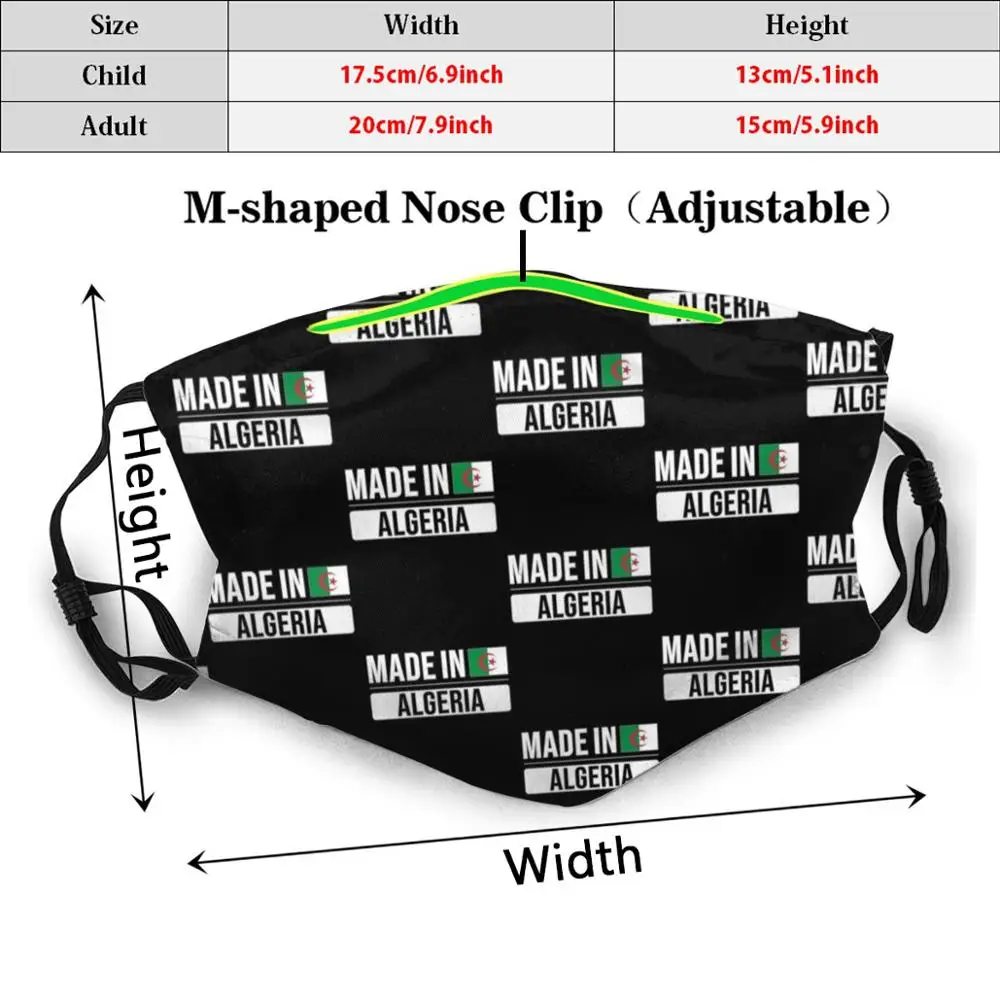 Made In Algeria Gift For Algerian Born In Algeria With The Algerian Flag Print Washable Filter Anti Dust Mouth Mask Made In