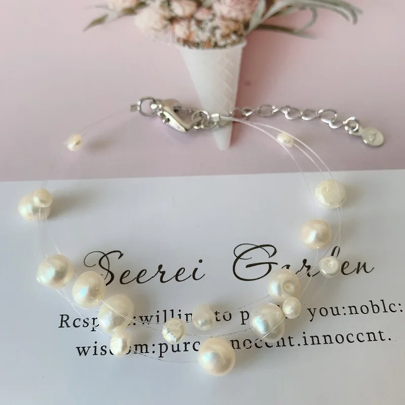 Genuine Freshwater Baroque Pearl Bracelet 925 Sterling Silver Charm Bracelets Gifts For Women Pretty Fashion Jewelry 2021Trend