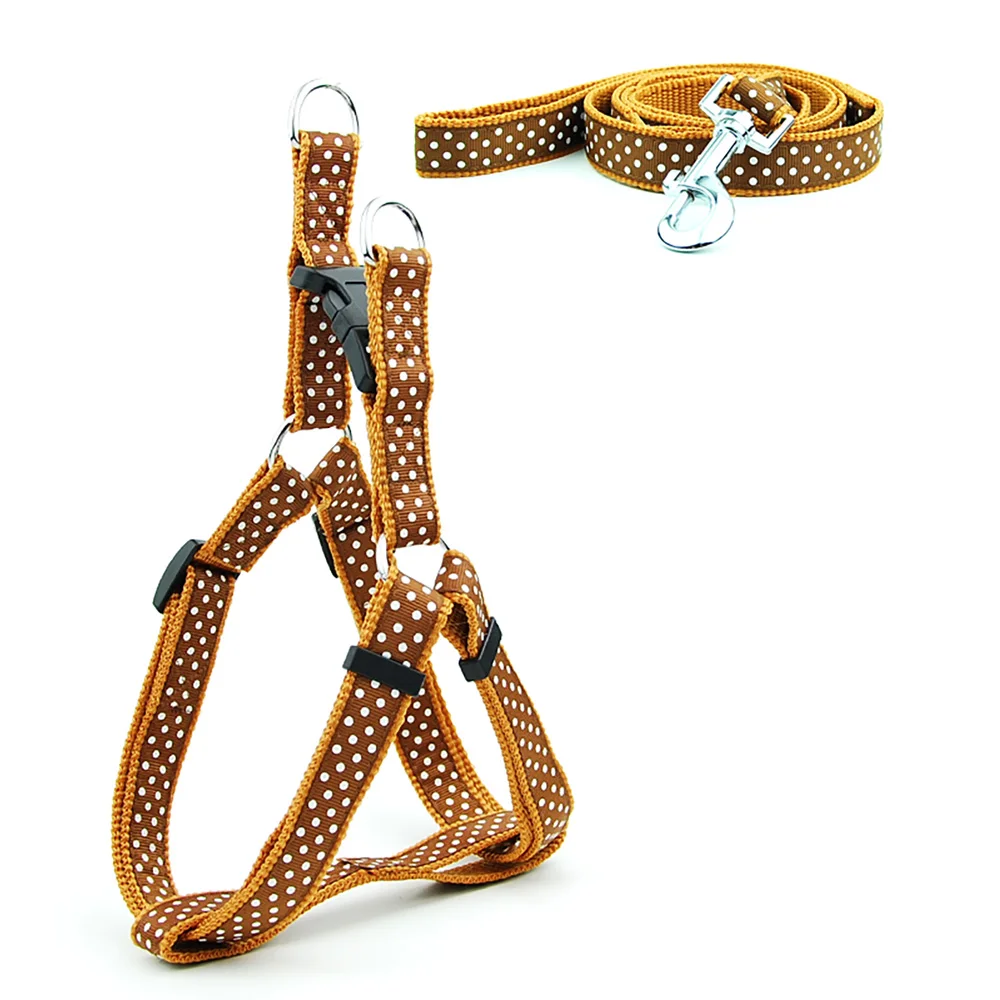 Dog Harness Leash Pet Products Adjustbale Dot Printed Harness and Leash Outdoor Walkding  for Large Dogs