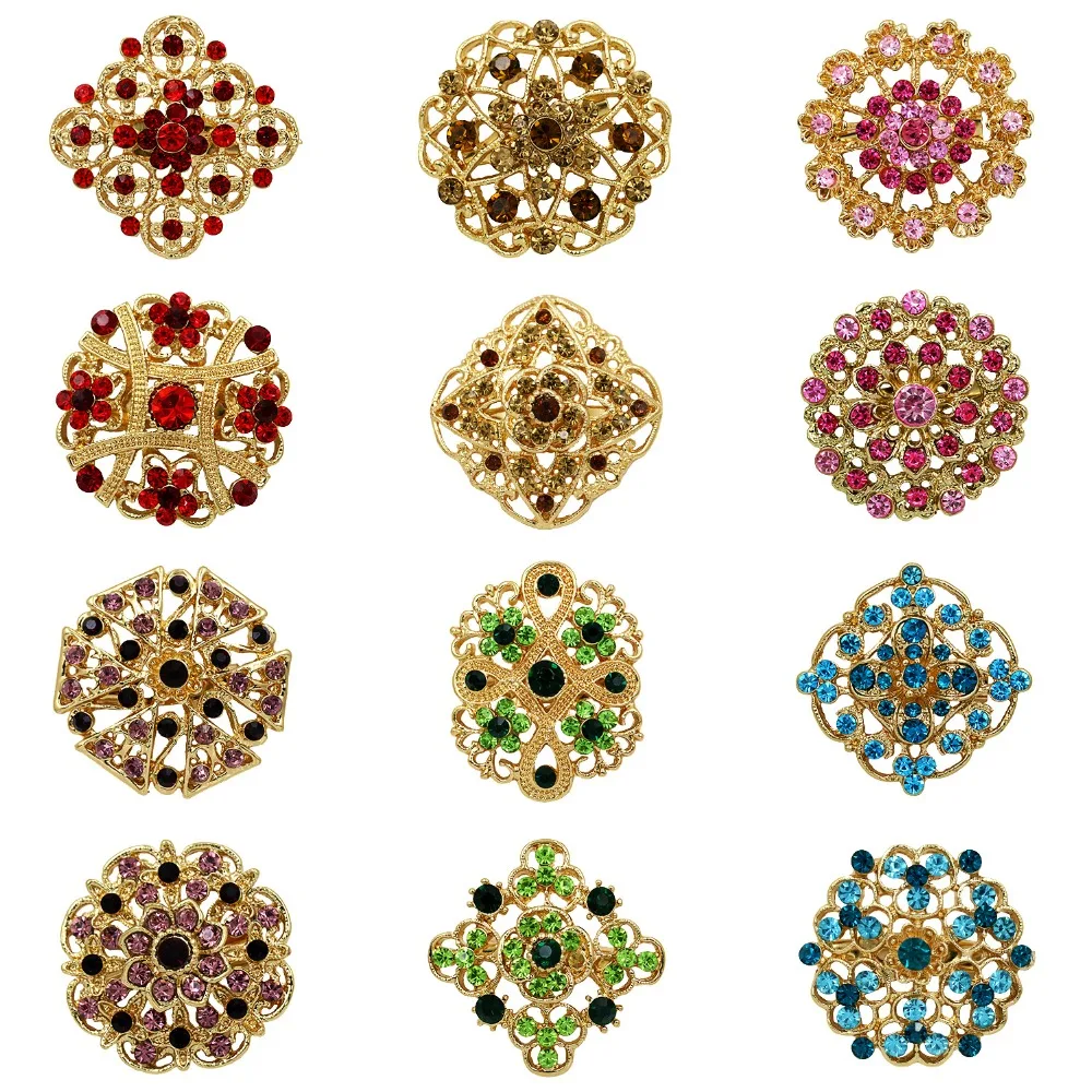 WEIMANJINGDIAN Brand Set of 12 Pcs Crystal Rhinestones Flower Brooches For Wedding Bouquet DIY Crafts Kits