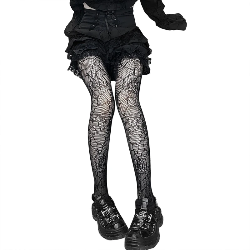 Gothic Punk Women Black Mesh Fishnet Pantyhose Web Patterned Tights Stockings Lingerie Halloween Fancy Dress Costume