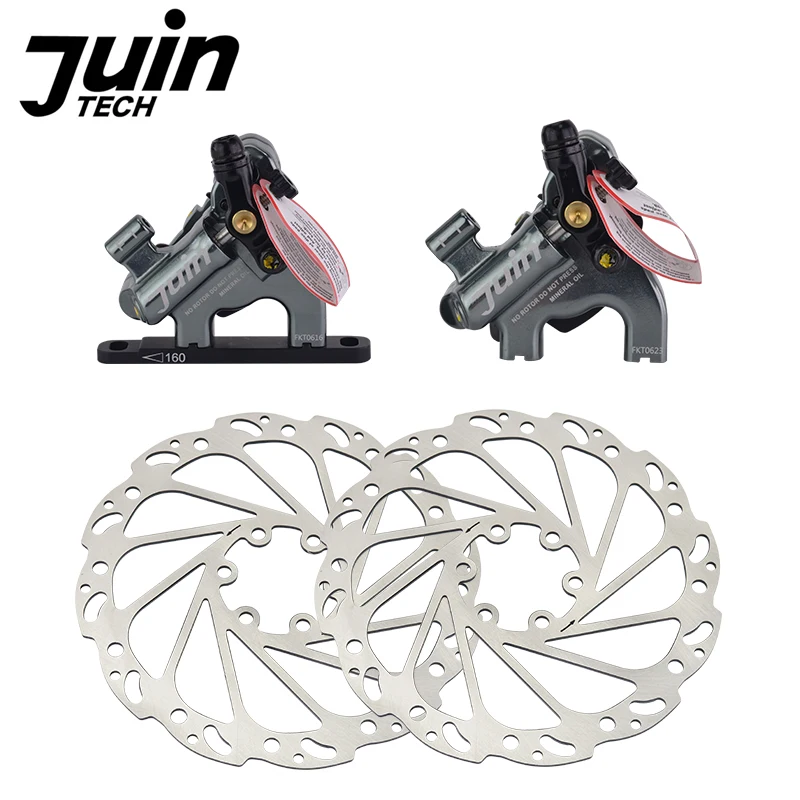 Juin Tech F1 Flat Mount With Adapter Disc Brake Caliper Line Pull Hydraulic XC Gravel Road Bike Brakes Set 2x160mm Rotors