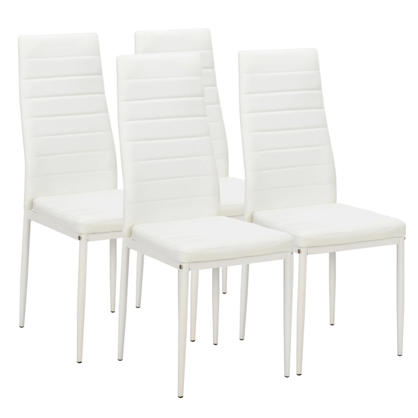 4pcs Dining Chairs Elegant Assembled Stripping Texture High Backrest Dining Chairs White