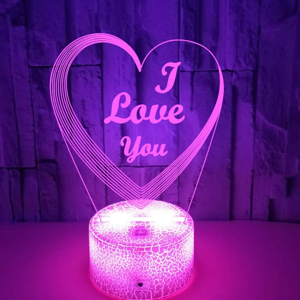 

Romantic I Love You In Loving Heart 3D Visual Lamp Optical illusion Night Light Valentine's Day Gift Wedding Decor Desk Lamp