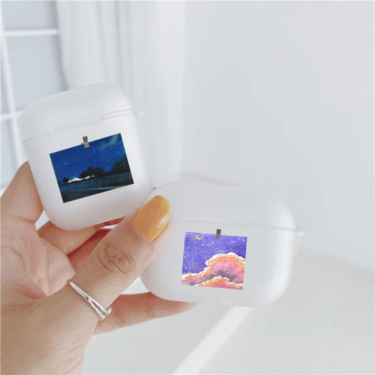 Oil Painting Landscape Anti-Fal Cute Clear Matte Case For Airpods 1 2 3 Soft Silicone Wireless Bluetooth Earphone Cover Air Pods