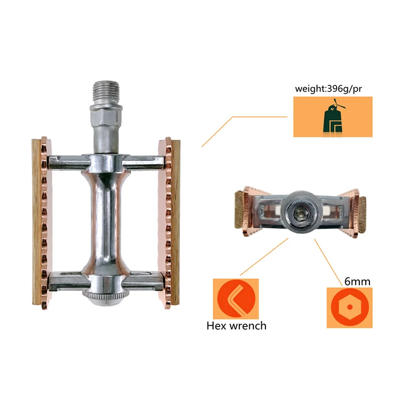 SMS Ultralight Aluminum Alloy Pedals for MTB Road Bike, Non-slip, Classical and Wooden Retro Style, Model FX1