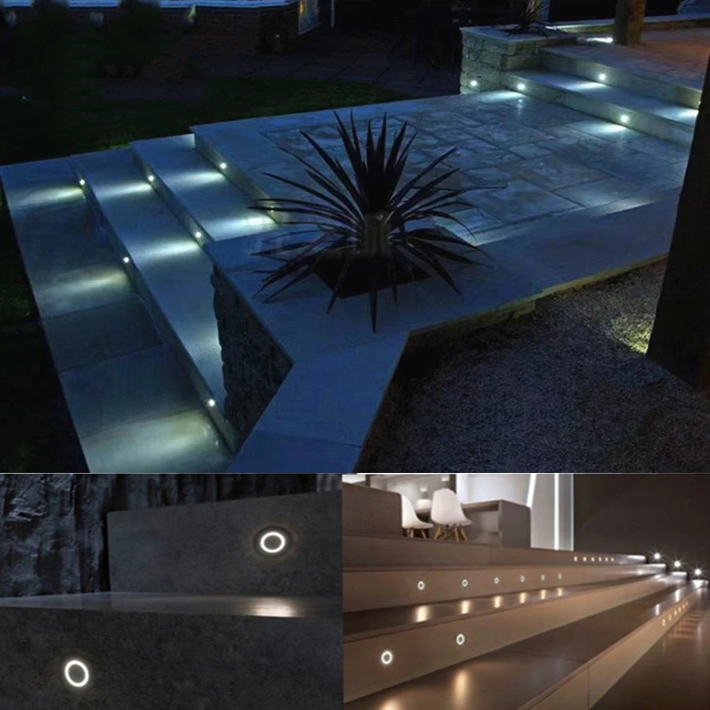 1W IP67 Recessed Led Stairs Lights Waterproof Round Outdoor Lamp Step Pathway Underground Lamps Staircase Wall Lighting 12V 24V