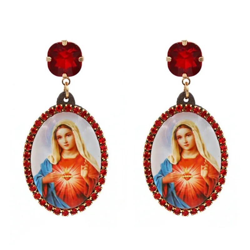 Bijoux Femme Virgin Mary Drop Earrings For Women Statement Earrings Crystal Stone Angel Earrings 2021 Female Fashion Jewelry