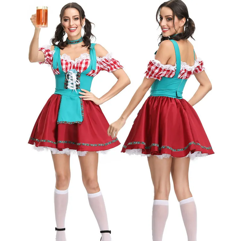 Duitse Oktoberfest Beer Girl Kostuum Vrouwen Sexy Beieren Etnische Beer Maid Wench Dirndl