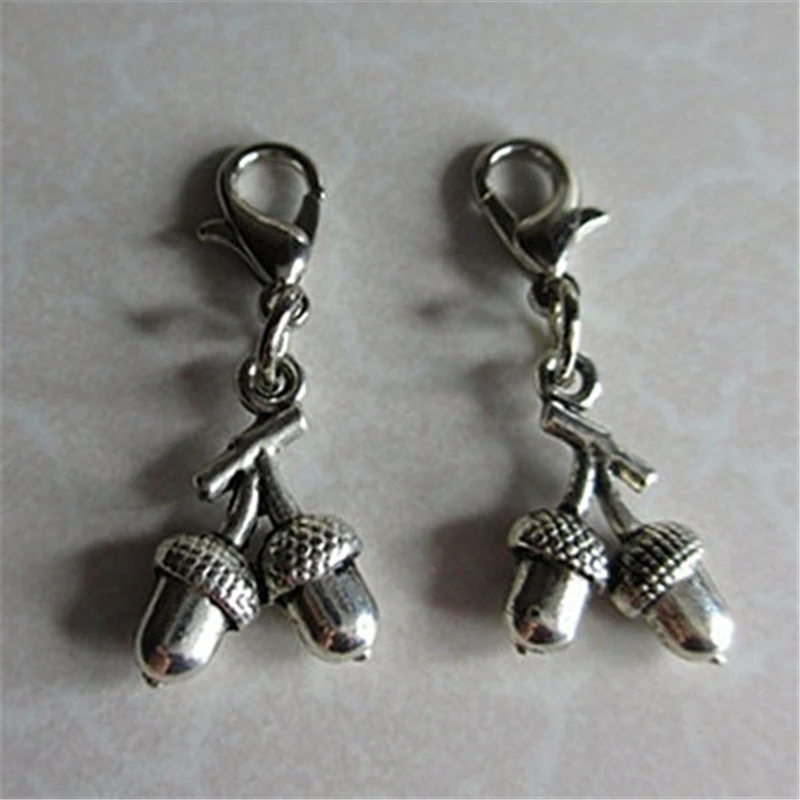 4pcs Double Sided Autumn Acorns Clip on Charm Charms for Diy Jewelry or Bag Pendant