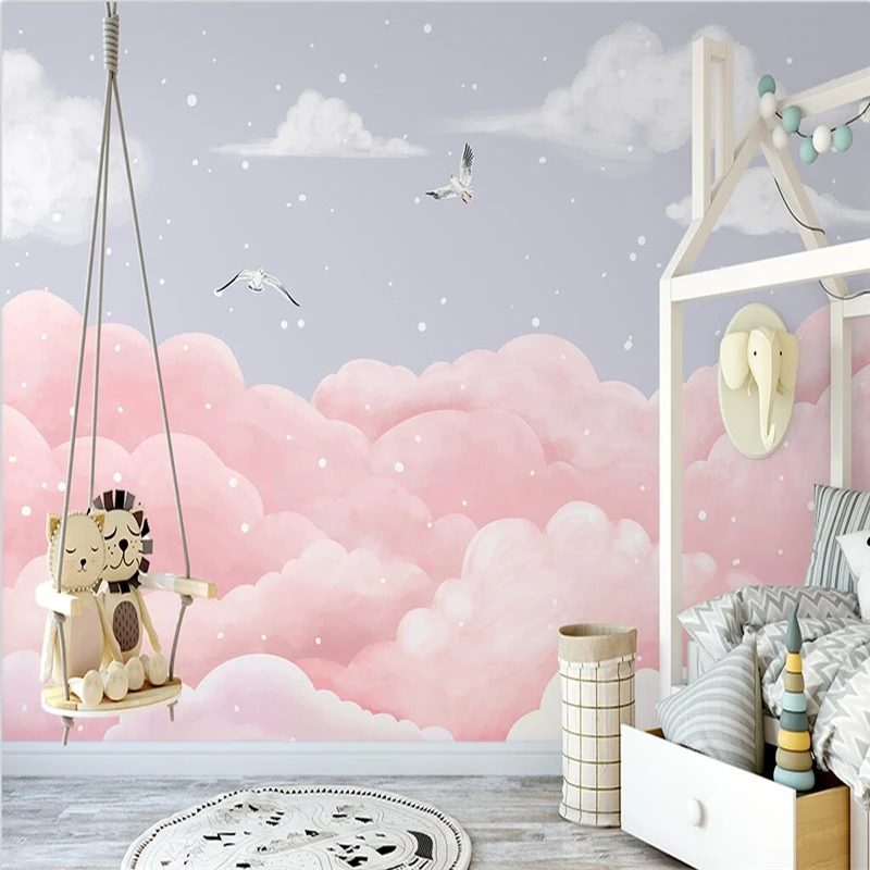 

beibehang custom Cartoon clouds wallpapers for children's room decoration Pink photo murals wallpaper living room tv background