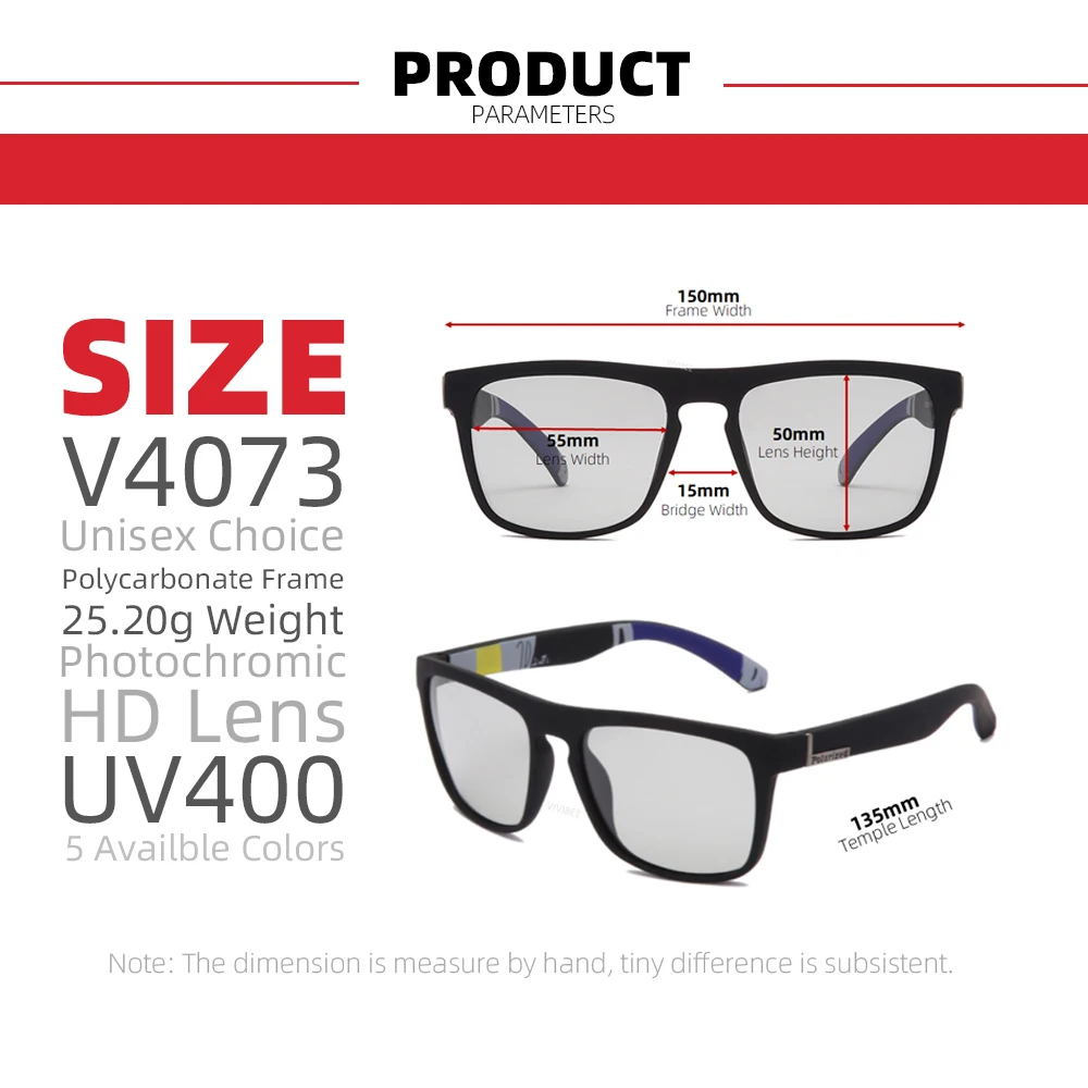 VIVIBEE Driving Chameleon Sunglasses Photochromic Men Change Color Polarized Square Matte Frame Male Outdoor Sports Eyewear